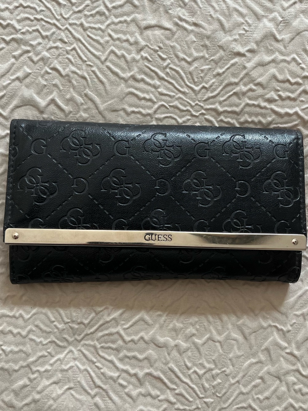 Guess Black Wallet with Silver Logo Bar